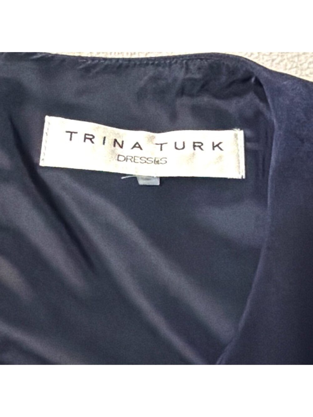 Trina Turk Navy Fringe Accent Sleeveless Shift Dress Polyester Silk Day to Nite - Picture 3 of 7